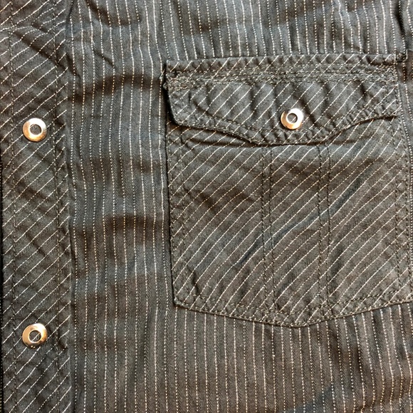 Skully Button Front Long Sleeve Pin Stripe Shirt - Picture 4 of 6